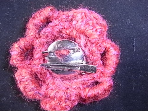 Red Crochet  Wool  Flower and Button Corsage